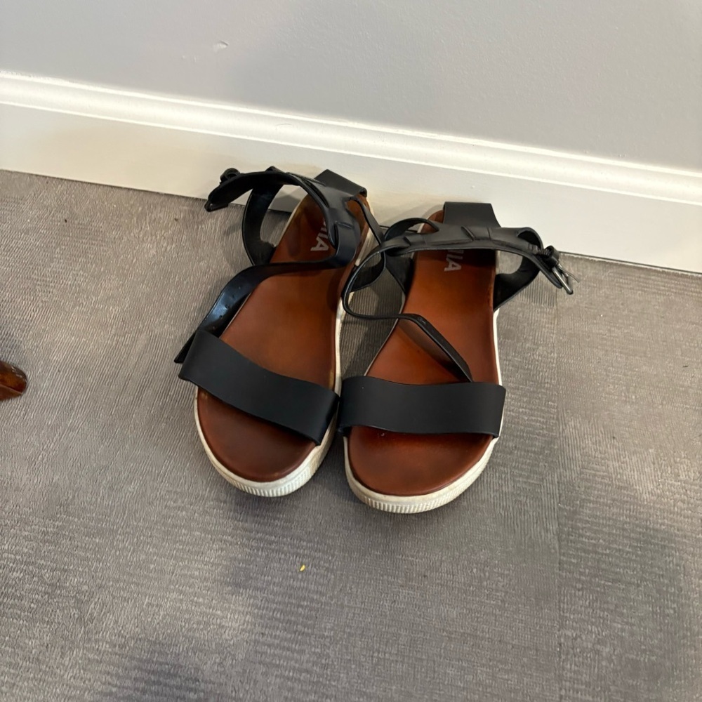 MIA Black Leather Platform‎ Sandals with Adjustable Ankle Fastening Size 6.5